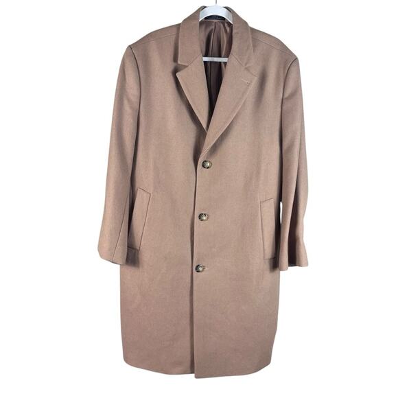 London Fog Men's Wool Pea Coat Overcoat Long Preppy Academia Tan Beige Camel 44S - Picture 1 of 10